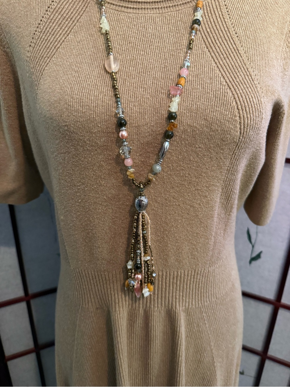 Chico's Multicolor Beaded Tassel Necklace - Pink, Gold, Black, Cream, Yellow